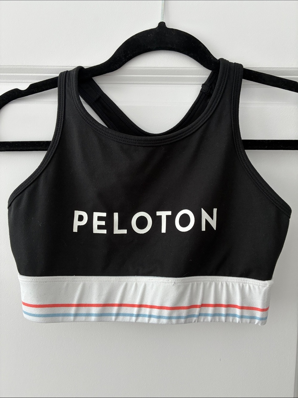 Peloton Size S Longline Racerback Bra with Cut-Out - Black/White Striped